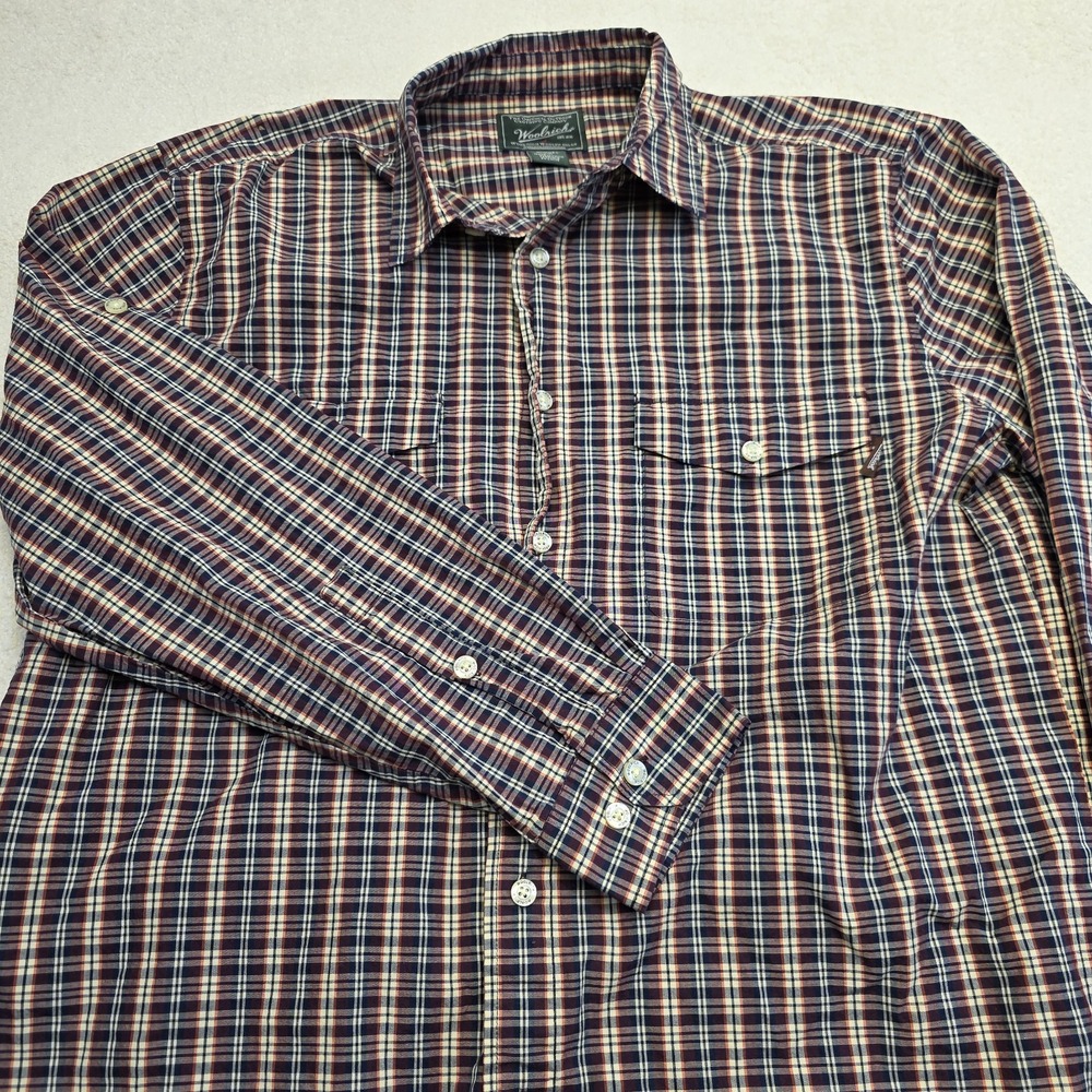 Woolrich‎ Mens Large Button Up Flannel Shirt Red Plaid Long Sleeve Outdoors